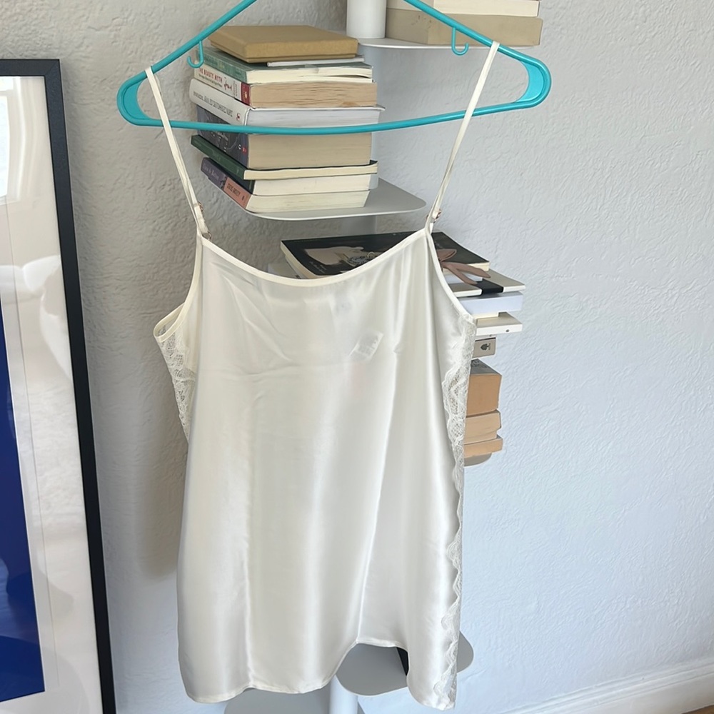 White silk camisole with side embroidery